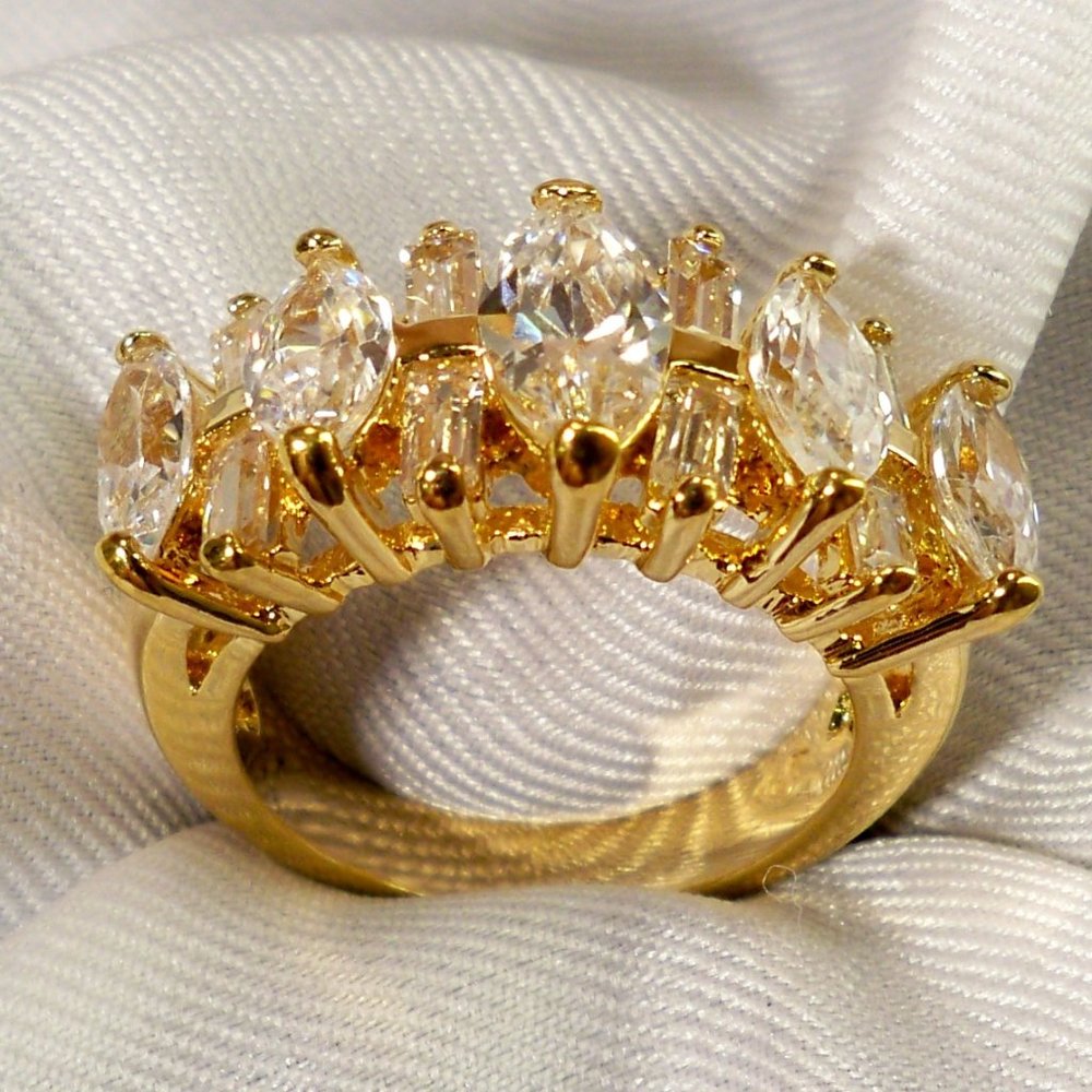 NEW Marquise Cut Cubic Zirconias Gold Designer Ring